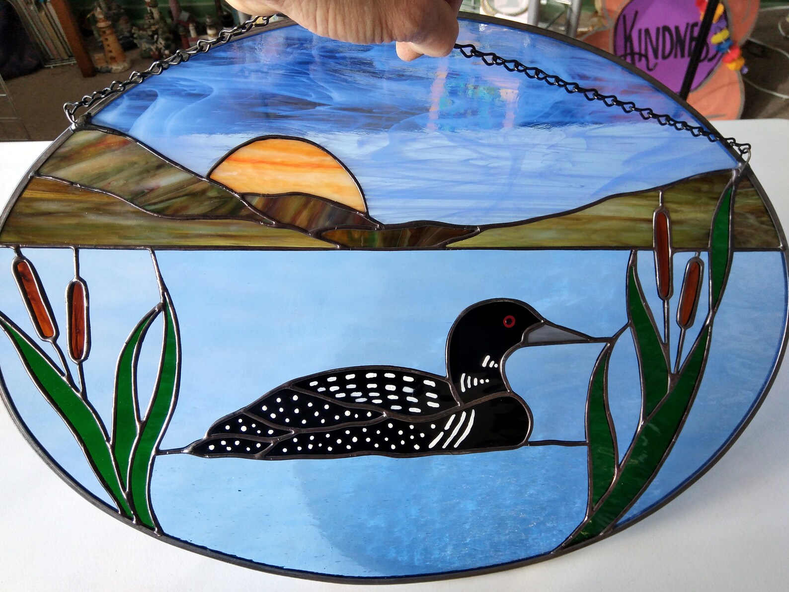 Loon on the Lake large stained glass panel aquatic bird | Etsy