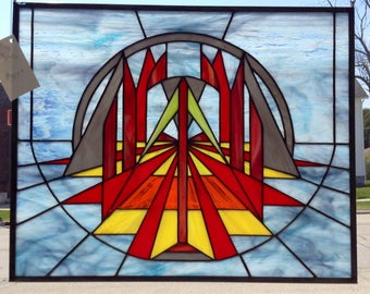 Metropolis Large stained glass window panel