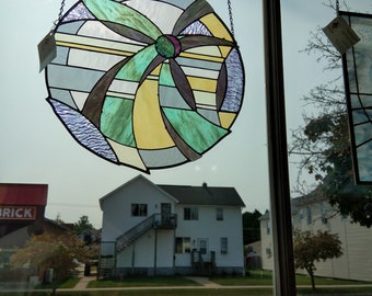 Dancing with myself, Large Stained Glass Panel, colorful, unique, hand crafted, eye catcher, ,
