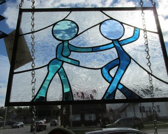 Rock Step Cha Cha Cha stained glass window panel