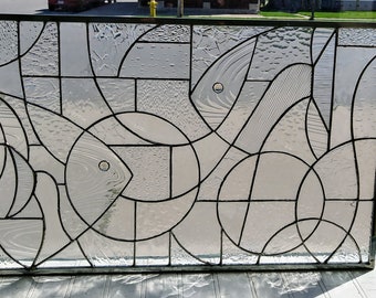 Abstract Fish Large Stained Glass Panel