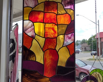 Large Stained Glass Window Panel. Cross, Jesus, Church, Abstract, Colorful, art glass, 1980's Glass