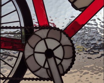 I want to ride my bike stained glass window panel