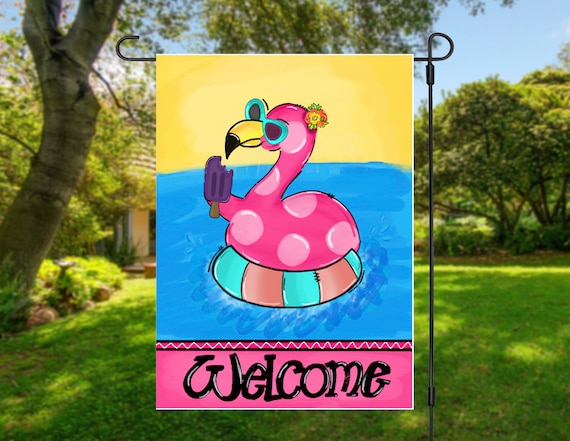 Floating Flamingo in a Pool Double Sided Summer Garden Flag. | Etsy