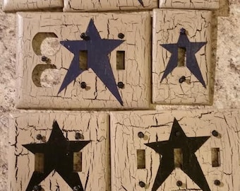 Primitive Americana star switch plate cover barn star rustic outlet cover set of 5