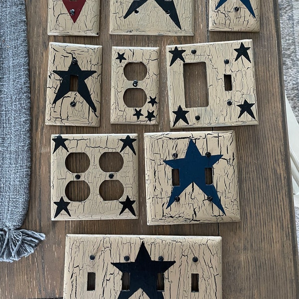 Primitive switch plate covers rustic barn star