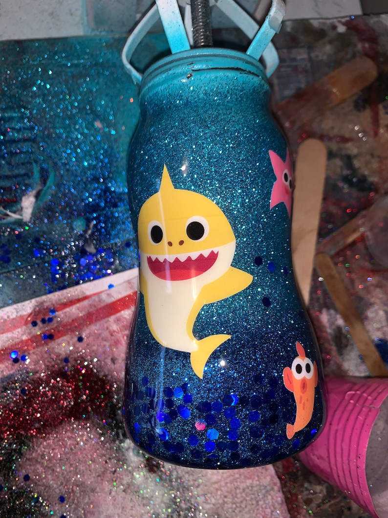 Baby shark glitter tumbler sippy cup kids Tumblr Etsy