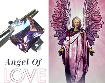 Empaths #1084 Pink Andara Crystal Ring With Authenticity Card Soul Healing Love Vibration Archangel Chamuel.Healing Emotional Trauma