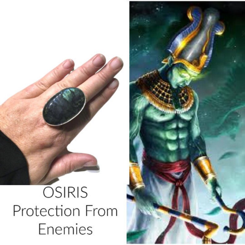 # 881 Reiki Protection From Enemies Manifestation Healing Jewelry Labradorite Ring Encoded By Egyptian High Priestess To Hold Osiris
