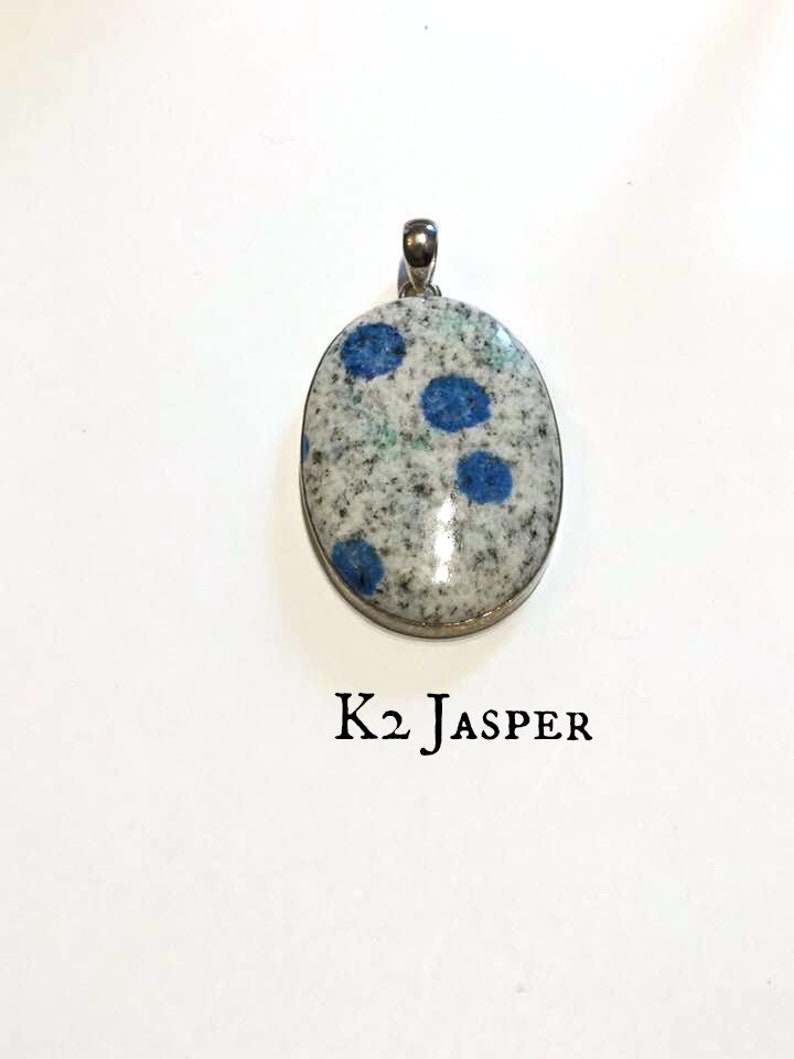 Unisex K2 Jasper Pendant: Silver Pendant Balance Your Energy End Bad Habits of Self Sabotaging #113 Azurite Statement Piece Rare
