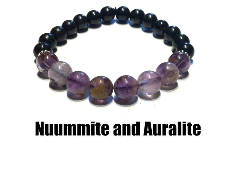 Protection #1213 Yoga Gift Grounding Reiki Self Care Crystals Nuummite Bracelet With Authentic Auralite 23 Beads Unisex Jewelry
