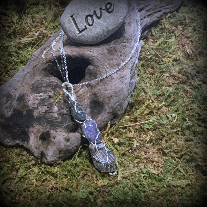 Spiritual Wisdom and Strength #663 Sapphire Raw Crystals Wire Wrapped Crystals Tanzanite Necklace Blue Ray Lazurite Crystal Wand