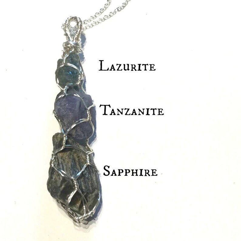 Spiritual Wisdom and Strength #663 Sapphire Raw Crystals Wire Wrapped Crystals Tanzanite Necklace Blue Ray Lazurite Crystal Wand