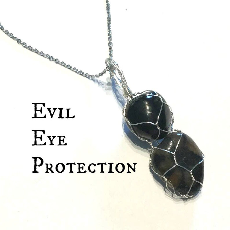 Jet,Chiastolite Crystal Necklace Protection Jewelry Crystal Healing Wire Wrapped Crystals Root Chakra Grounding Evil Eye Unisex #713