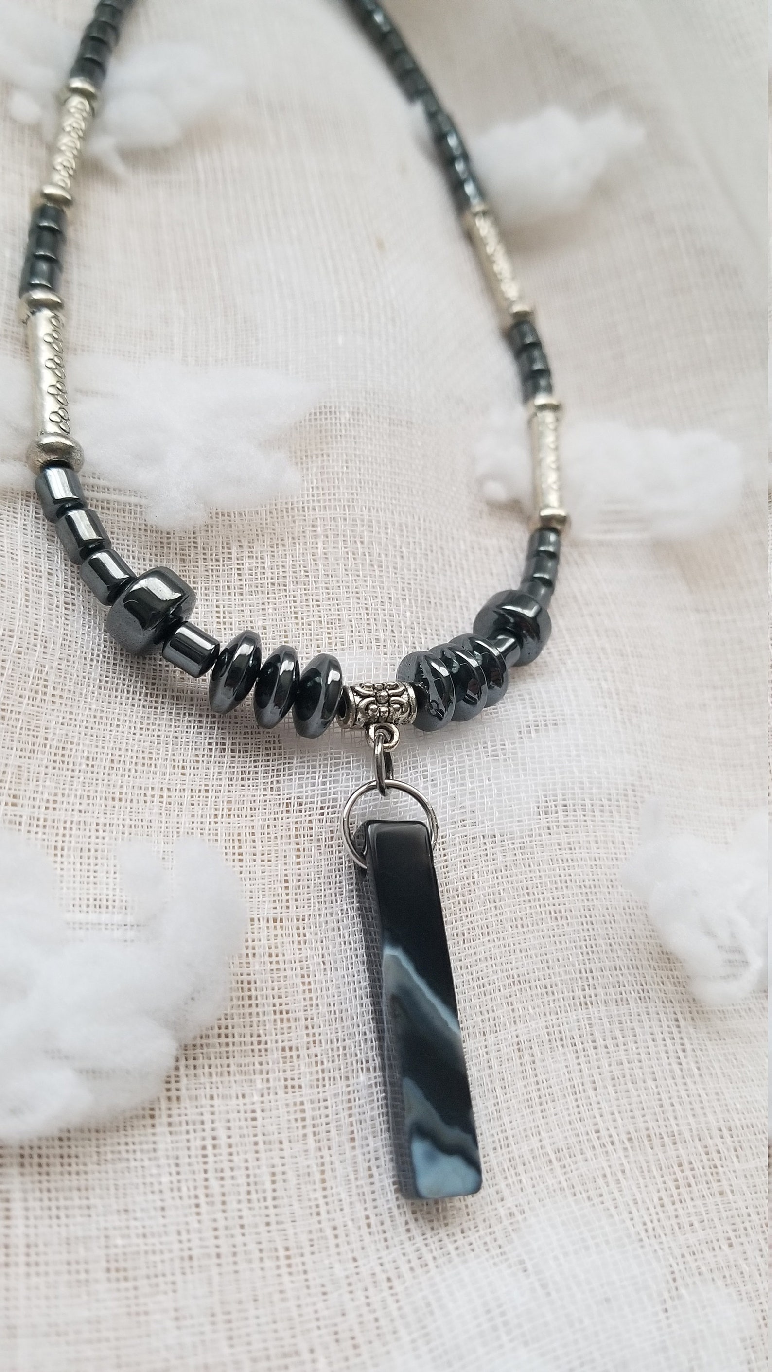 Black Stone pendant necklace/ Unisex industrial necklace Etsy