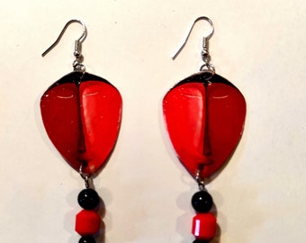 African mask earrings, designer jewelry, ethnic earrings, handcrafted jewelry, dangle earrings, beads, unique