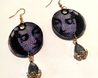 Fashion earrings, designer jewelry, round earrings, handmade jewelry, dangle earrings, blue drop, unique