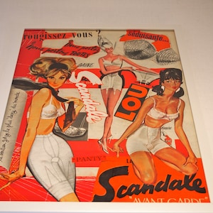 Vintage collage painting in red and white pin-up from the 50s &quot;ROUGISEZ-VOUS?&quot;