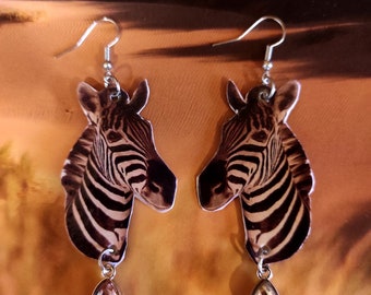 Zebra head earrings, designer jewelry, fantasy earrings, artisanal jewelry, dangling buckle, original jewelry, pearl