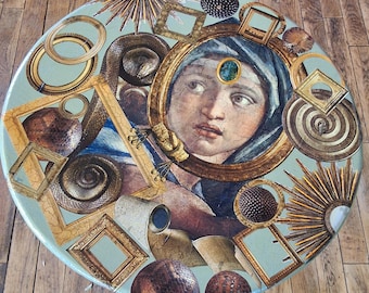 The Sibyl of Mirrors, a small antique winemaker's table reimagined as a paper collage