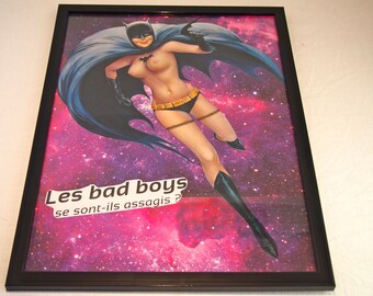 Collage painting and paper composition of a superhero the "BATGIRL"!