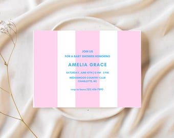 Farbe Pop Stripes Babypartyeinladung | Überraschungsgeschlecht | Digitaler Download + Personalisiert