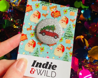 Christmas Tree Car Button Badge   |   Driving home for christmas  |   Stocking Filler  |  Advent Calendar  |  Glitter Badge