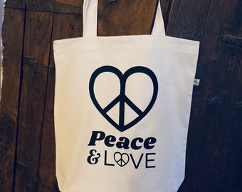 Peace & Love Tote Bag, Recycled Eco Tote Bag