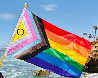 Intersex Inclusive Progress Pride Flag -  Hand Sewn  - Redesigned Rainbow Flag, multiple sizes available