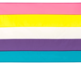 New Bigender 5 Stripe Pride Flag, Hand sewn bigender flag, Crocus, Daffodil, White, Lilac, Blue Bird.  Custom Sizes Available