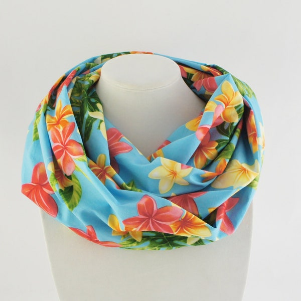 Infinity sacr with Hibiscus flowers printed / Tropical printed scarf / Infinity scarf /Hawaiian scarf / Hibiscus scarf / cotton scarf