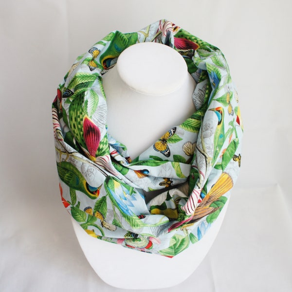 Tropical printed scarf / Birds scarf / infinity scarf /Hawaiian scarf / Hibiscus scarf / women scarf / summer scarf, summer accessories