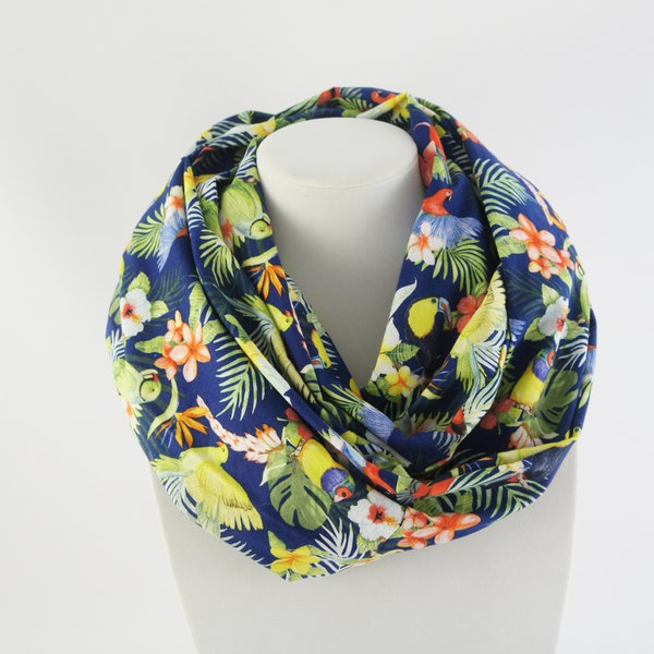 Tropical printed scarf / Parrots scarf / infinity scarf /Hawaiian scarf / Hibiscus scarf / women scarf / summer scarf, summer accessories