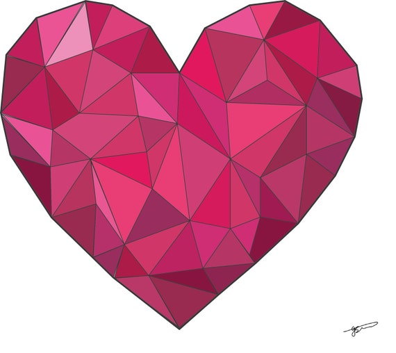 Origami Love Heart Line Print Geometric Love Heart Line Print Digital Art Print Gift