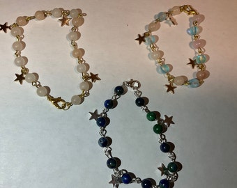 Kristall und Sterne Bettelarmband, verschiedene Kristalle und Metall zur Auswahl, spezifische Maße