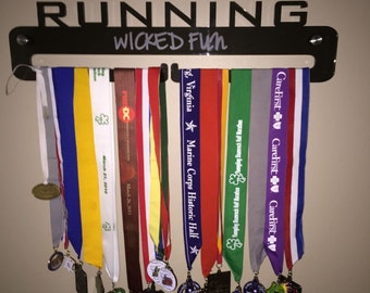 Running Medal Holder with Custom Engraving - Grey Acrylic Medal Rack or Race Bib Holder - Personalized Gift for Runner