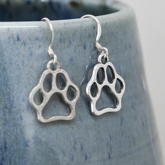 Dog Paw Earrings Silver Earring Dog Jewelry Charm Earrings Etsy