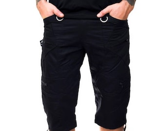 Men's Black Cotton Cargo Shorts: Multi-Pocket Utility Design