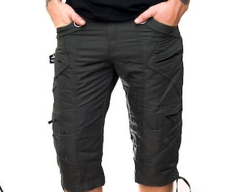 Dark Green Cotton Cargo Shorts: Men's Utility 3/4 Pants