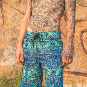 Blue Illusion Artwear Board Shorts: Men's Beach & Swim Shorts