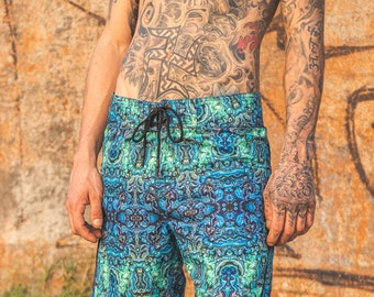 Blue Illusion Artwear Board Shorts: Men's Beach & Swim Shorts