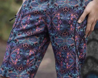Męskie spodenki kąpielowe typu boardshorts Festival – Kaleidoscope Rave Print i psychodeliczne szorty kąpielowe