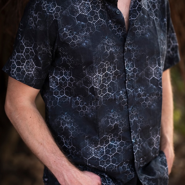 Men's Molecule Pattern Shirt: Bamboo or Cotton Psychedelic Artwear