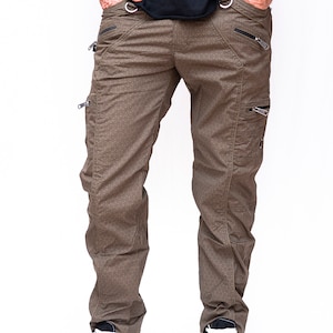 Shri Yantra Khaki NY Pants Men's Stretchable Screen Printed Pants Geometric Pattern Print Cargo Pants For Men Regular Fit Cotton Cargo Pant