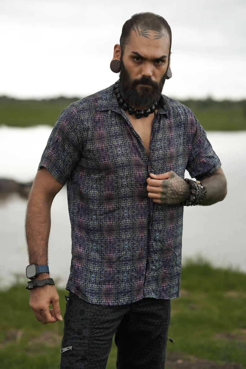 Men Bamboo Shirt Festival Wear Shirt - Bohemian Wear Shirt, Psychedelic Clothing, Eco-friendly Shirts, Partywear Shirt, Summer Wear Shirts
