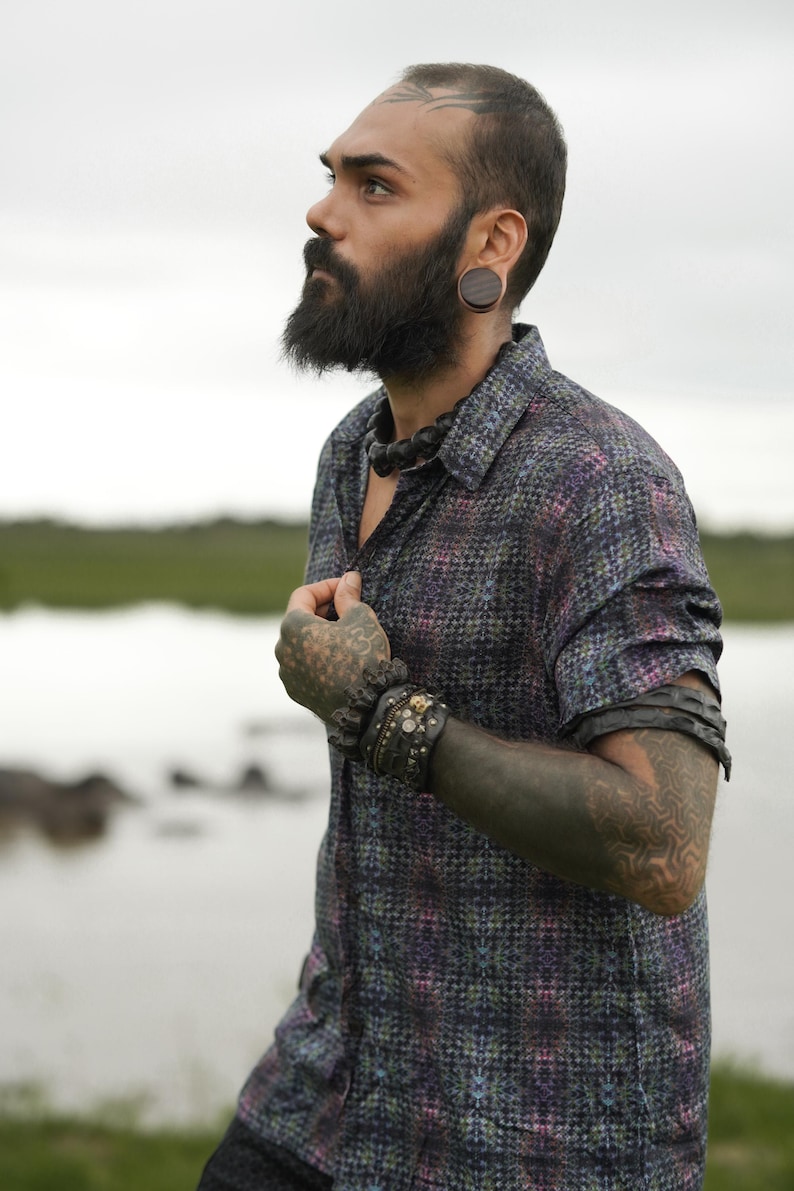 Men Bamboo Shirt Festival Wear Shirt - Bohemian Wear Shirt, Psychedelic Clothing, Eco-friendly Shirts, Partywear Shirt, Summer Wear Shirts