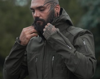 ウィンタージャケット アーマー 2.0 | オリーブグリーンジャケット GORE-TEX & ソフトシェル ウィンドプルーフ メンズジャケット 取り外し可能なパーカー付き