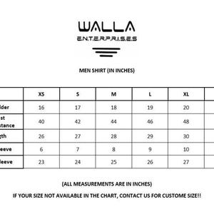 May include: A size chart for men's shirts in inches. The chart shows measurements for shoulder, chest circumference, length, short sleeve, and long sleeve. Sizes range from XS to XXL.