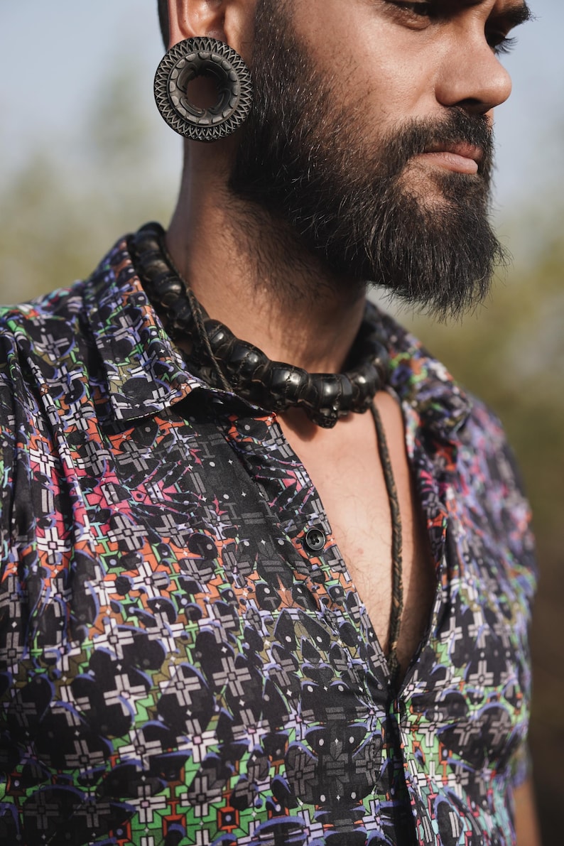 Men Bamboo Shirt Festival Wear Shirt - Bohemian Wear Shirt, Psychedelic Clothing, Eco-friendly Shirts, Partywear Shirt, Summer Wear Shirts