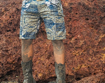 Digital Printed Men's Cargo Shorts: Multi-Pocket Cotton Utility Shorts